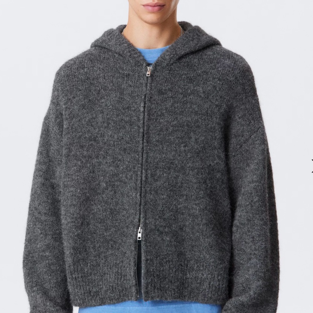 H & M Weekday Poly Wool Blend Boxy Zip Up Sweater Hoodie Pockets Large